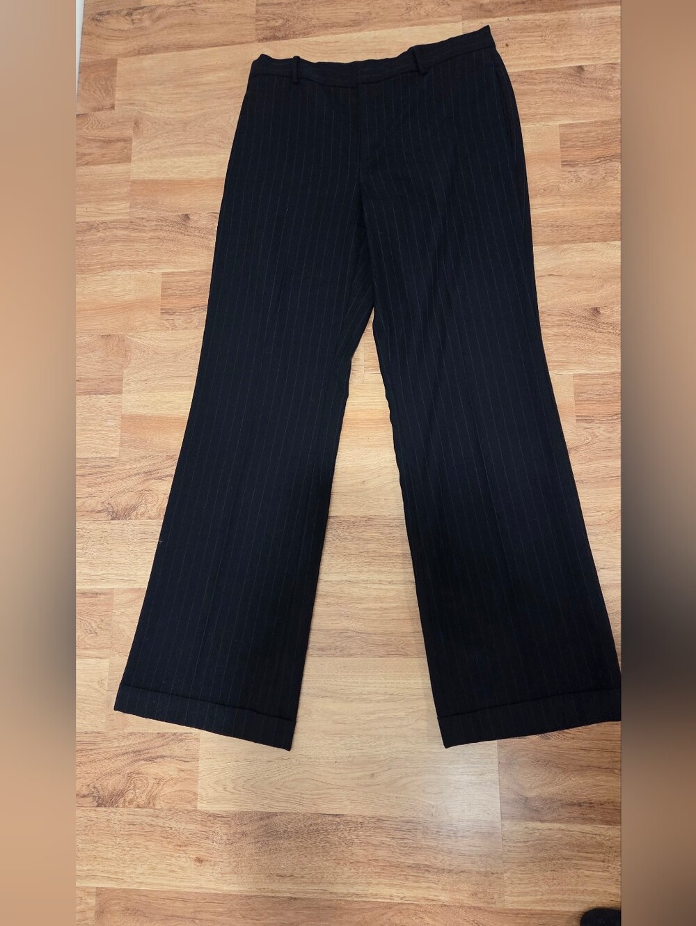 Ralph Lauren Black Pinstripe Trousers With Folded Cuffs